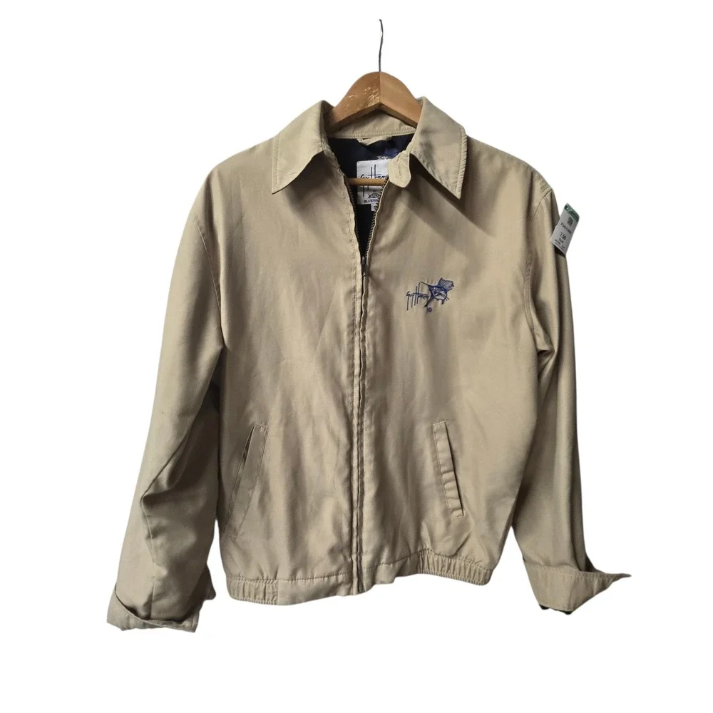 Guy Harvey AFTCO Full Zip Bomber Jacket Tan‎ Beige Fishing Small